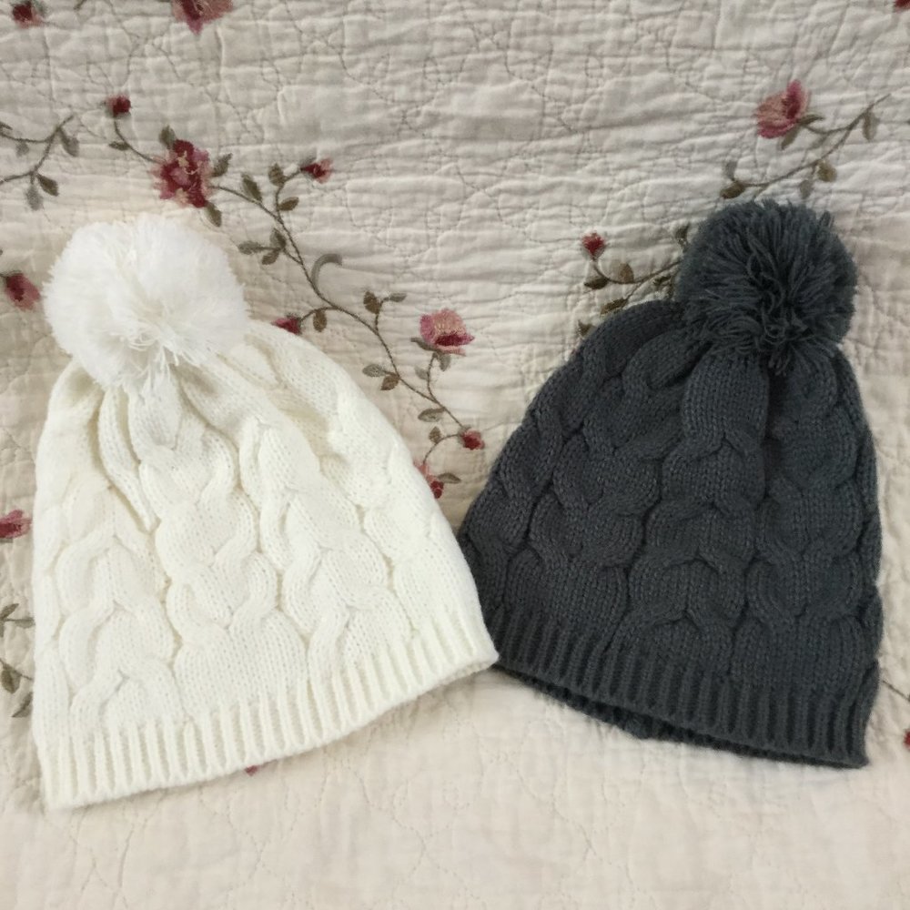 White and Grey Knit Beanies